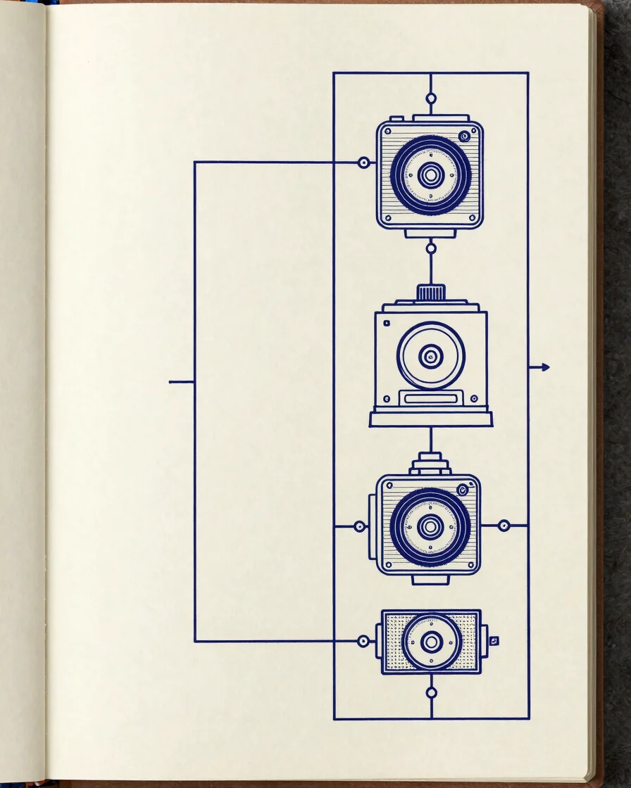 Ilustración técnica vectorial plana de un diagrama eléctrico y un